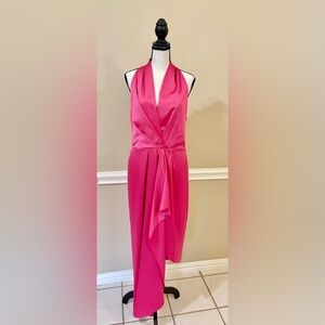 Alex Marie Cosmo Satin Pink Asymmetrical Dress Bold & Bright NWT size 14
